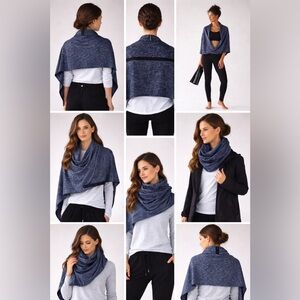 Lululemon Snap Scarf Wrap Navy Marled OS Poncho Athleisure Cozy